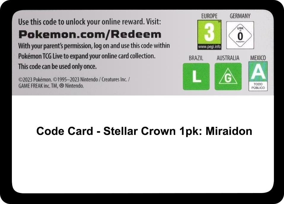 Image for Code Card - Stellar Crown Premium Checklane Blister [Miraidon] (SV07: Stellar Crown) (SCR) - Pokemon
