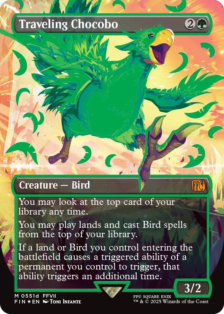 Image for Traveling Chocobo (Borderless) (Neon Ink Green) (551d) (FIN) - Magic: The Gathering
