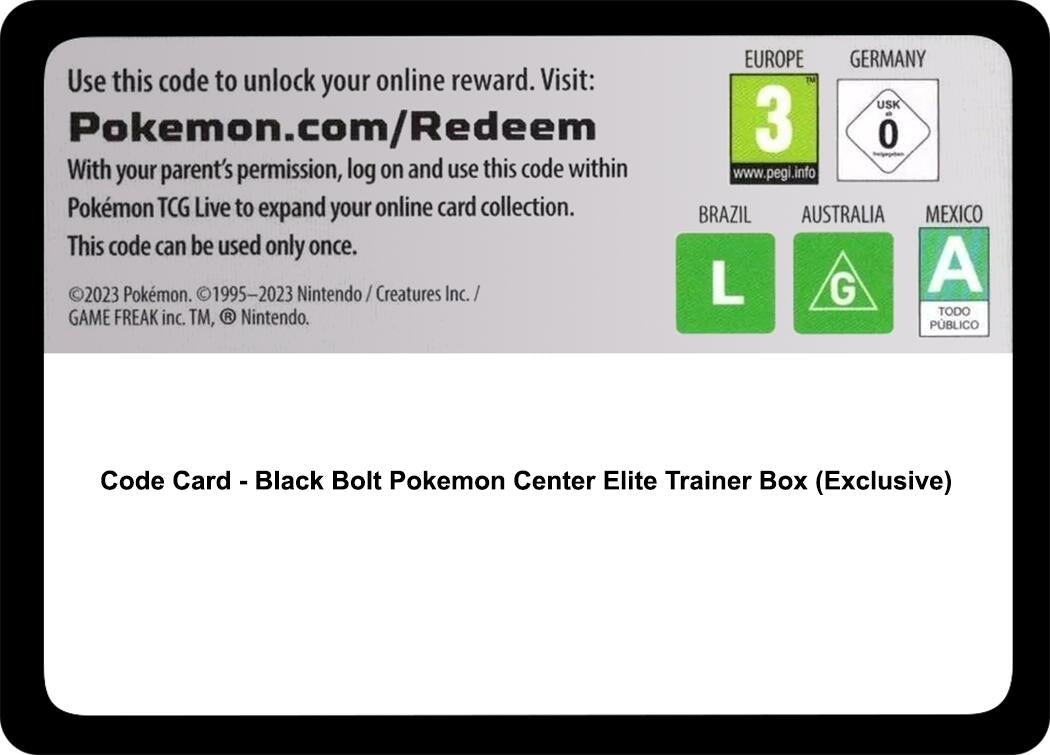 Image for Code Card - Black Bolt Pokemon Center Elite Trainer Box (Exclusive) (SV: Black Bolt) (BLK) - Pokemon