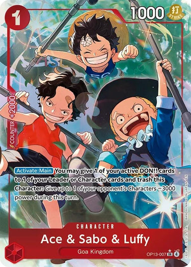 Image for Ace & Sabo & Luffy (Alternate Art) (OP13-007) (Carrying On His Will) - One Piece Card Game