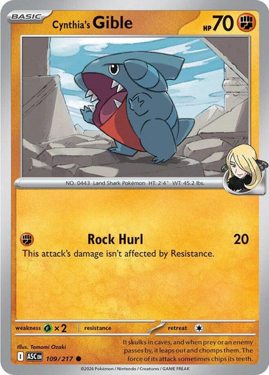Image for Cynthia's Gible (109/217) (ME: Ascended Heroes) - Pokemon