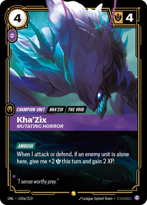 Image for Kha'Zix - Mutating Horror (Alternate Art) (143a/219) (Unleashed) - Riftbound: League of Legends Trading Card Game