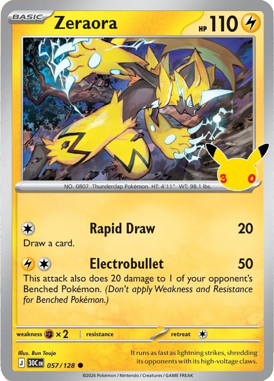 Zeraora (057/128) (ME: 30th Celebration)