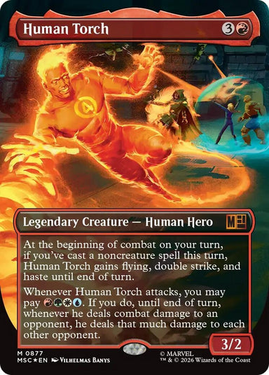 Image for Human Torch (Borderless) (Surge Foil) (877) (Commander: Marvel Super Heroes) - Magic: The Gathering