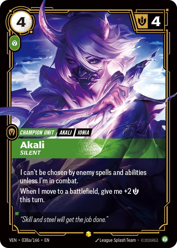 Image for Akali, Silent (Alternate Art) (038a/166) (Vendetta) (VEN) - Riftbound: League of Legends Trading Card Game