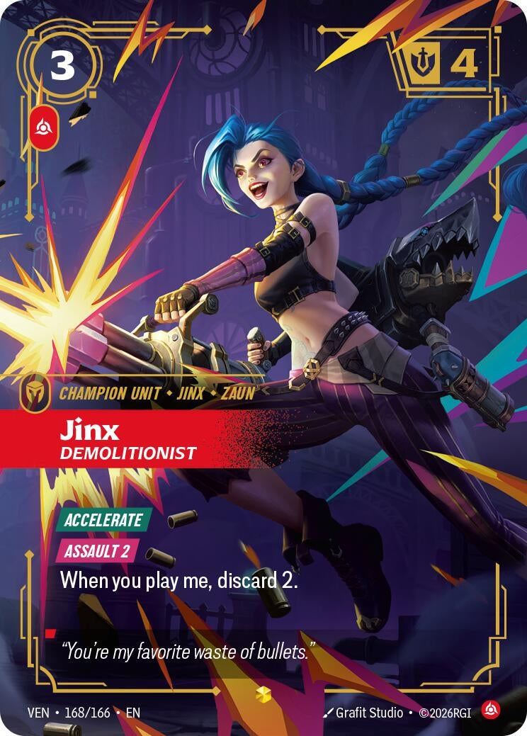 Image for Jinx, Demolitionist (Overnumbered) (168/166) (Vendetta) (VEN) - Riftbound: League of Legends Trading Card Game