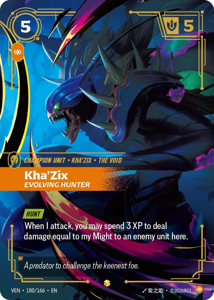 Image for Kha'Zix, Evolving Hunter (Overnumbered) (180/166) (Vendetta) (VEN) - Riftbound: League of Legends Trading Card Game