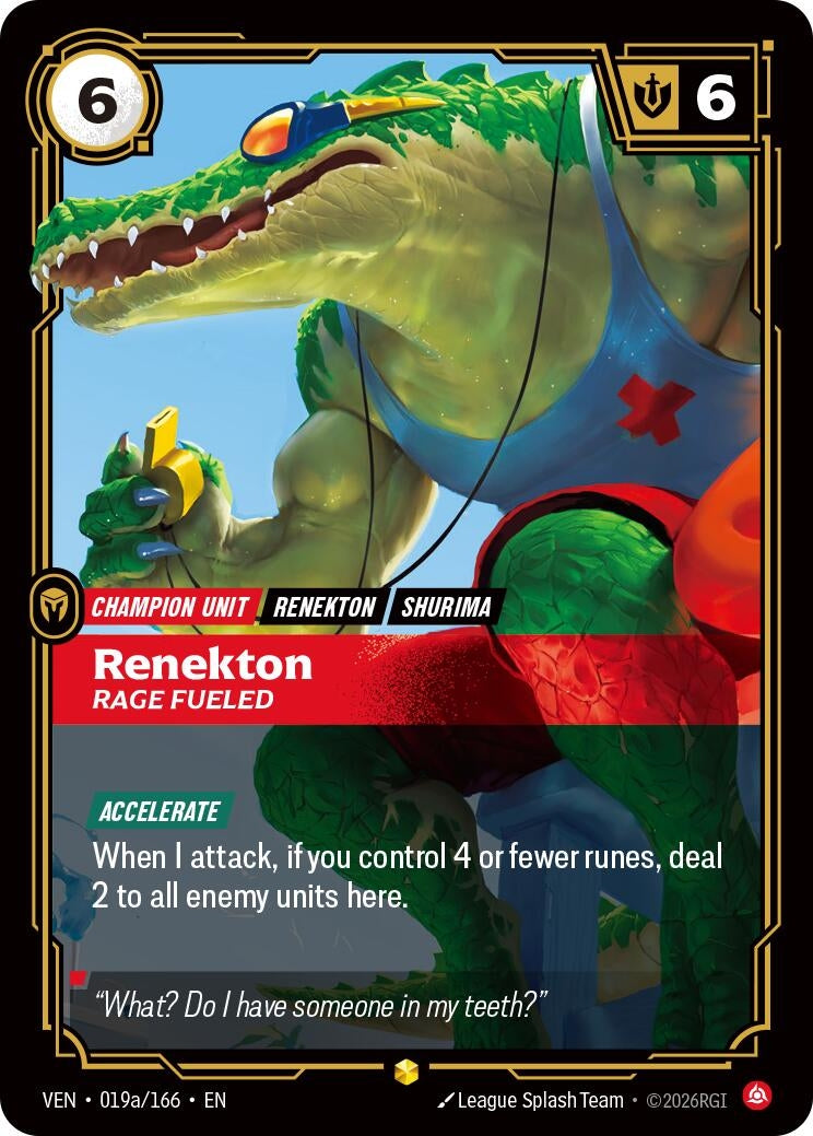 Image for Renekton, Rage Fueled (Alternate Art) (019a/166) (Vendetta) (VEN) - Riftbound: League of Legends Trading Card Game