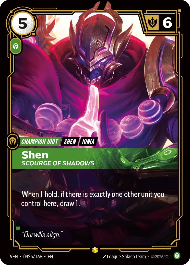 Image for Shen, Scourge of Shadows (Alternate Art) (042a/166) (Vendetta) (VEN) - Riftbound: League of Legends Trading Card Game