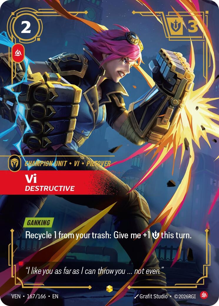 Image for Vi, Destructive (Overnumbered) (167/166) (Vendetta) (VEN) - Riftbound: League of Legends Trading Card Game