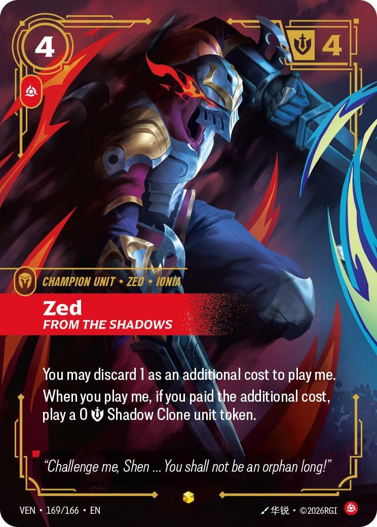 Image for Zed, From the Shadows (Overnumbered) (169/166) (Vendetta) (VEN) - Riftbound: League of Legends Trading Card Game