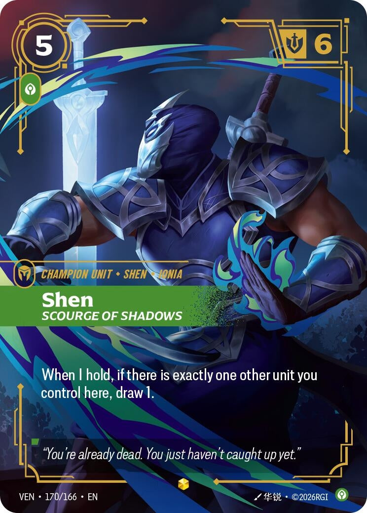 Image for Shen, Scourge of Shadows (Overnumbered) (170/166) (Vendetta) (VEN) - Riftbound: League of Legends Trading Card Game