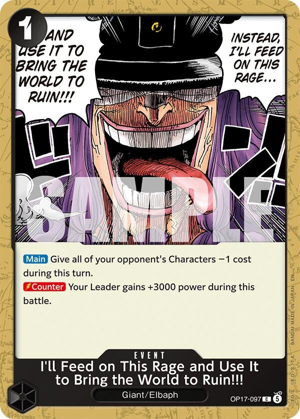 Image for I'll Feed on This Rage and Use It to Bring the World to Ruin!!! (OP17-097) (The World's Strongest Warriors) (OP17) - One Piece Card Game