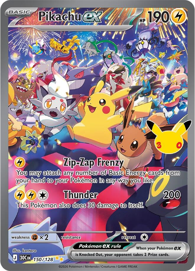 Pikachu ex (150/128) (ME: 30th Celebration)