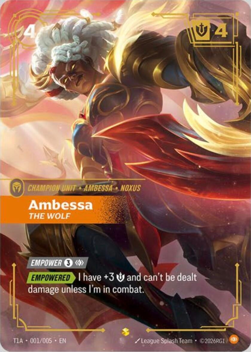 Image for Ambessa, The Wolf (T1 Worlds Champion Player Bundle) (T1A 001/005) (Riftbound Promotional Cards) (PR) - Riftbound: League of Legends Trading Card Game
