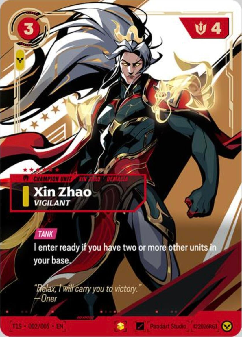 Image for Xin Zhao, Vigilant (T1 Worlds Champion Signature Edition Bundle) (T1S 002/005) (Riftbound Promotional Cards) (PR) - Riftbound: League of Legends Trading Card Game