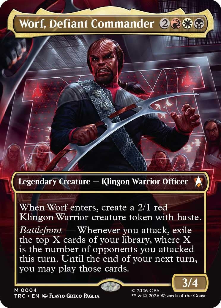 Image for Worf, Defiant Commander (Borderless) (4) (Commander: Star Trek) (TRC) - Magic: The Gathering