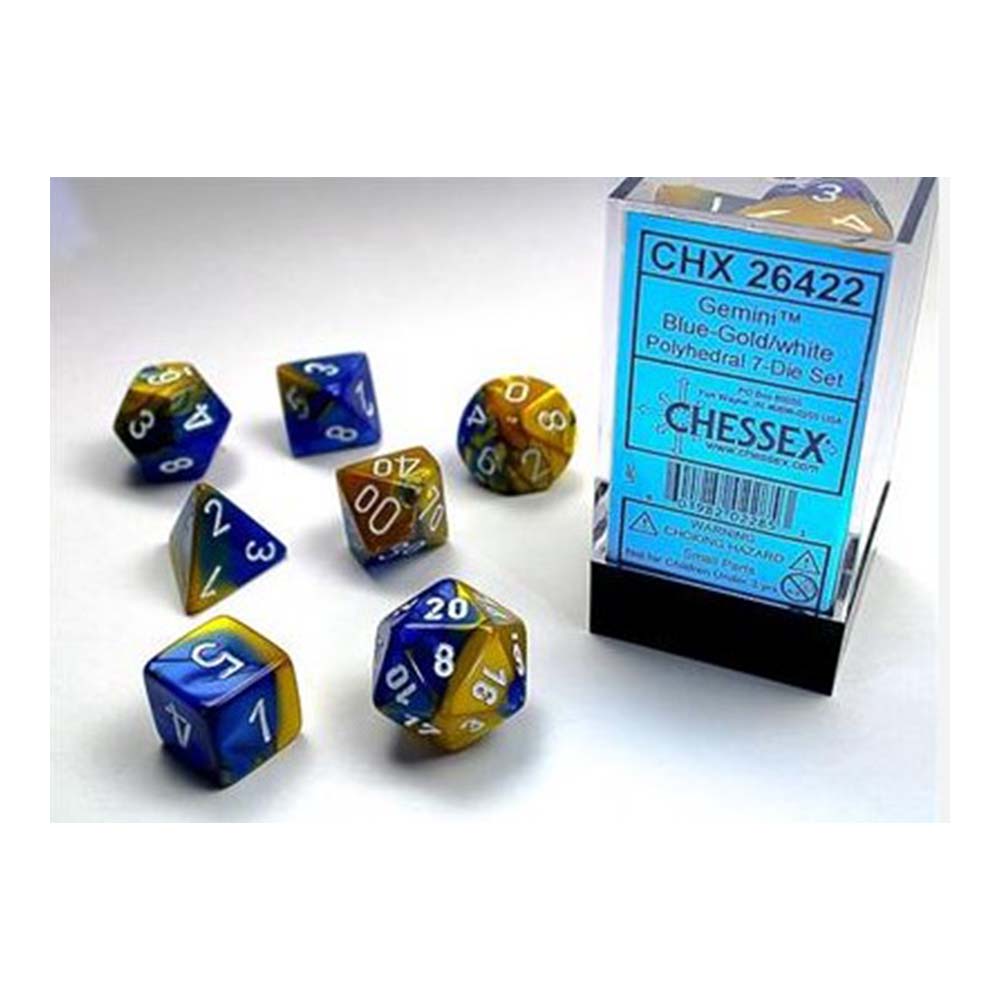 Chessex - Gemini Blue-Gold w/white Classic Polyhedral