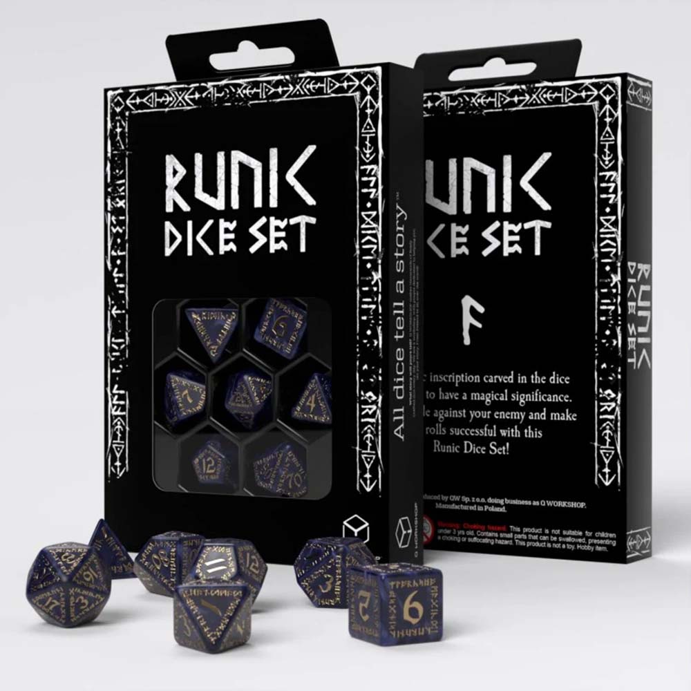 QW – Runic Mixed Blue & Gold Dice Set