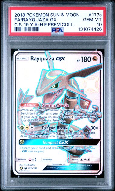 FA/RAYQUAZA GX C.S.'19 Y.A-H.F.PREM.COLL. 2018 POKEMON SUN & MOON PSA GEM MT 10
