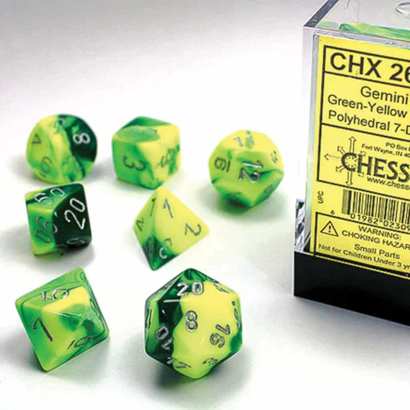 Chessex - Gemini Green-Yellow w/Silver Classic Polyhedral