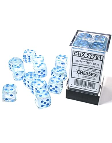 Chessex - Signature 16mm D6 (12 Dice) Borealis Icicle/Light Blue