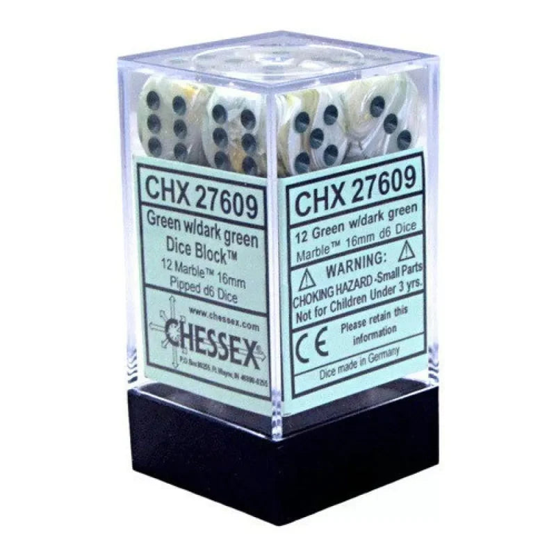 Chessex - Signature 16mm D6 (12 Dice) Marble Green/Dark Green