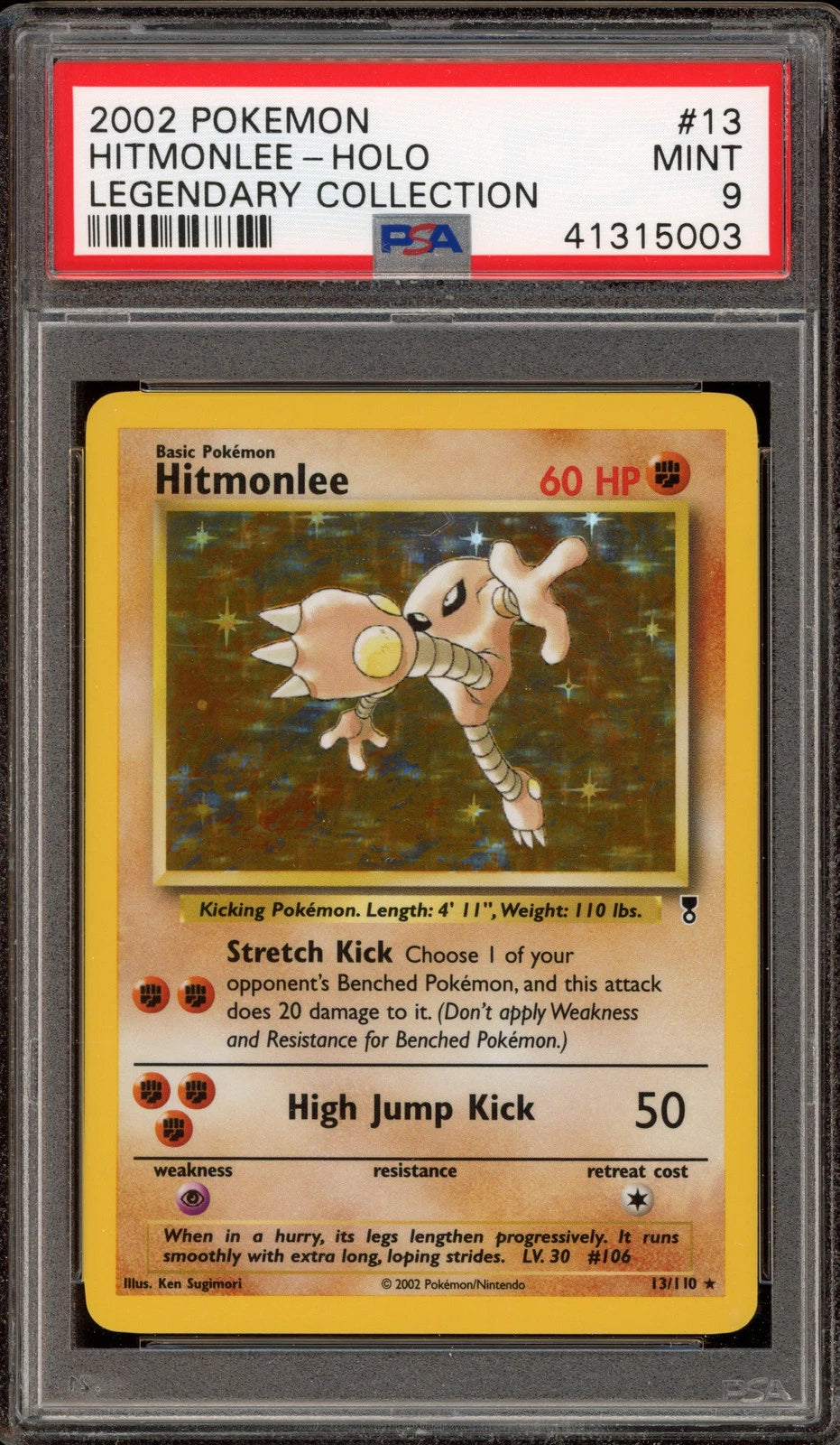 2002 POKEMON LEGENDARY COLLECTION #13 HITMONLEE-HOLO LEGENDARY COLLECTION - PSA 9